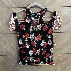 Daytrip Floral Cutout Blouse - Black and Red